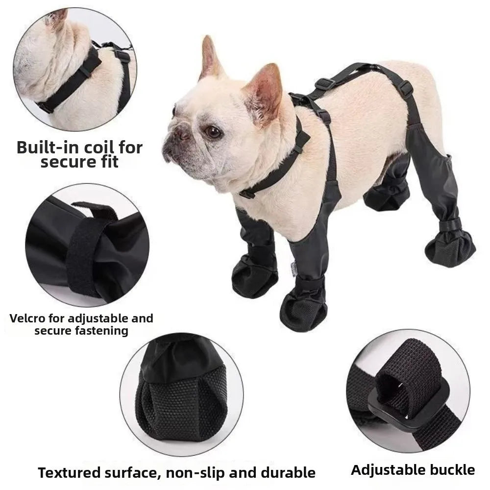 Botas de Chuva Impermeáveis para Cães, Protetor de Patas Ajustável e à Prova de Sujeira, Respirável, com Alça Auxiliar Antiderrapante para Dias Chuvosos