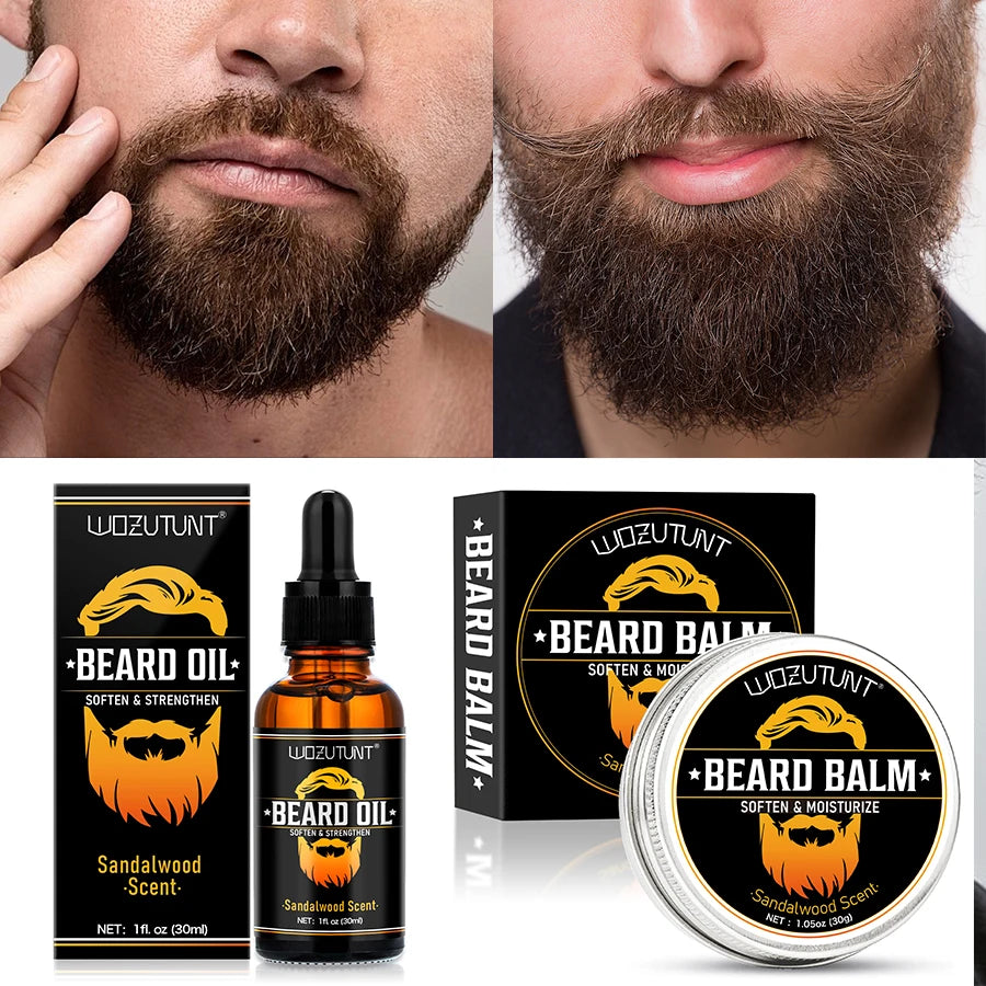 Kit de Cuidados para Barba com Óleo e Bálsamo — Hidratante, Nutritivo e com Ferramentas de Acabamento