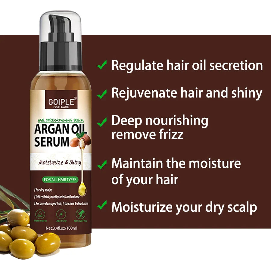Sérum Capilar de Óleo de Argan Marroquino — Hidratante, Anti-Frizz e Reparador para Cabelos Danificados