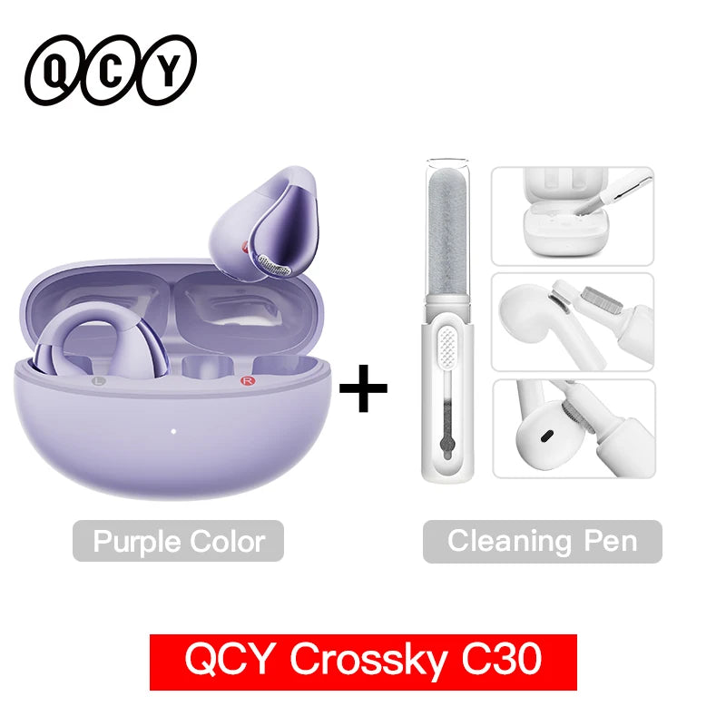 Fones de Ouvido Sem Fio QCY Crossky C30 — Bluetooth 5.4, Clip para Ouvido, 25h de Bateria, IPX4