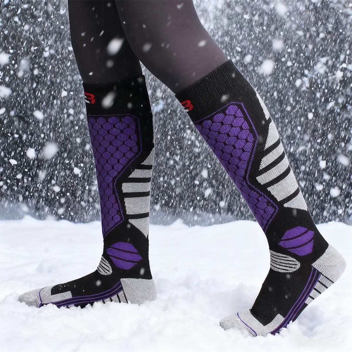 Meia Ski Merino Wool Joelho Alto Quentinha — Térmica, Grossa e Perfeita para Snowboard e Trilhas de Inverno