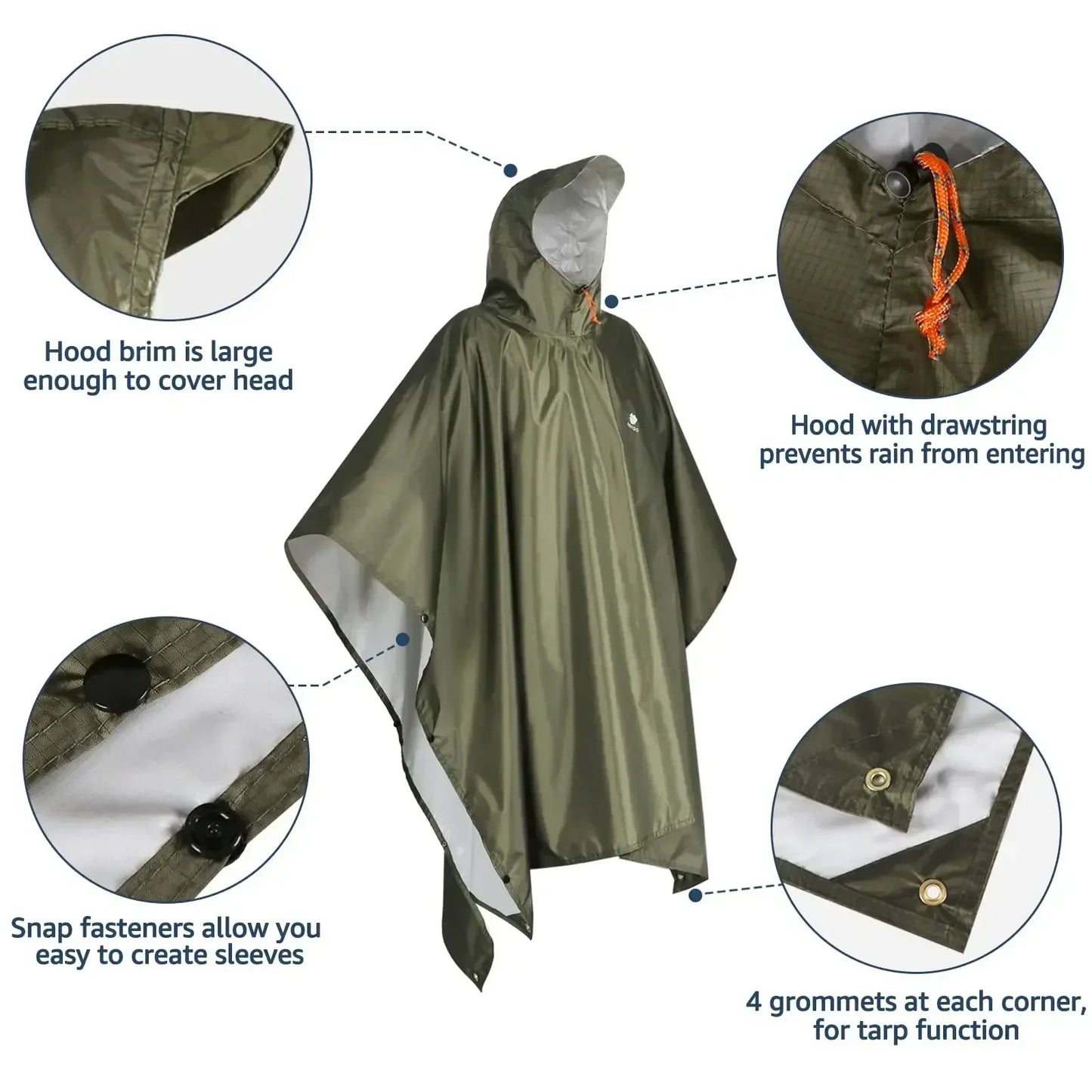 Capa de Chuva Impermeável para Adultos, Equipamento de Proteção contra Chuva para Mulheres e Homens