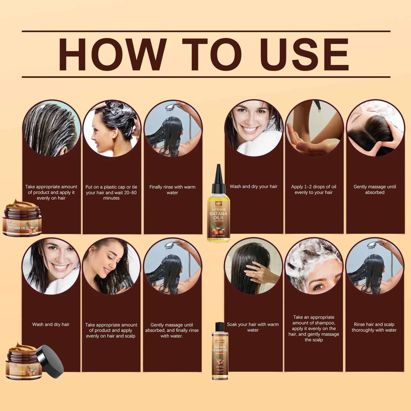 Kit Capilar Batana Oil — Shampoo, Condicionador e Sérum Reparador para Cabelos Crespos e Danificados