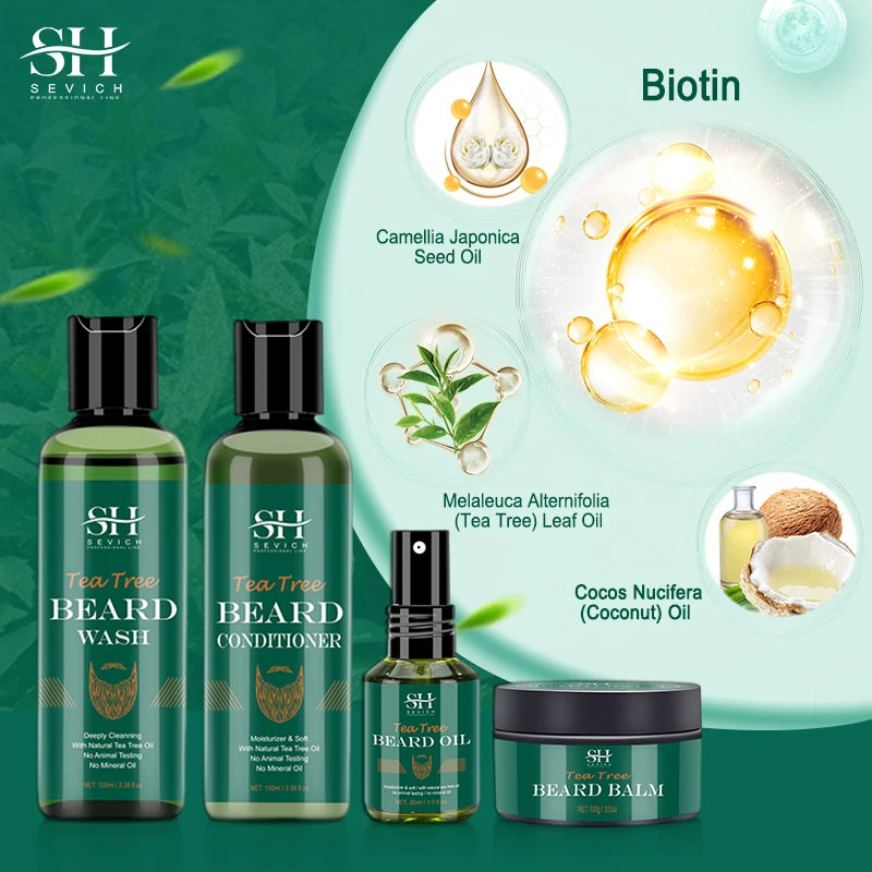 Kit de Crescimento de Barba com Árvore de Chá — Óleo Nutritivo, Hidratante e Anti-Queda Capilar