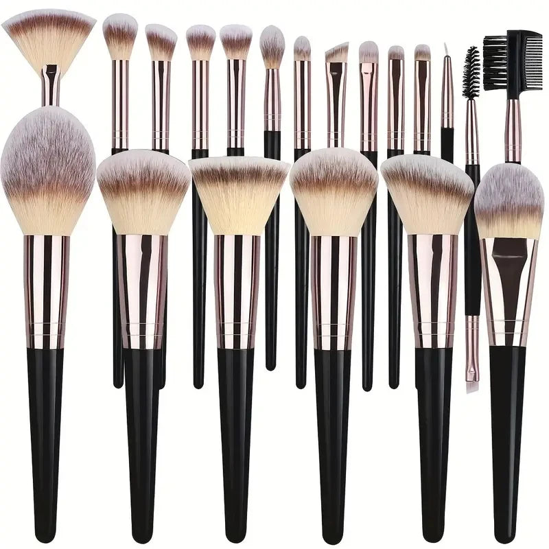 Conjunto de Pincéis de Maquiagem 10 a 20 Peças — Base, Pó, Sombra, Blush e Kabuki para Esfumar