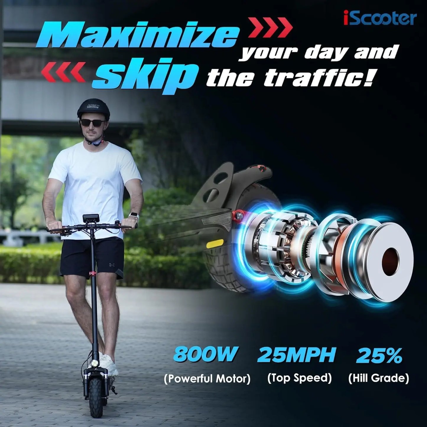 Scooter Elétrico iScooter iX3 1000W 40km/h para Adultos com Pneus Off-Road de 10 Polegadas, Scooter Elétrico com Bateria de 10Ah e APP