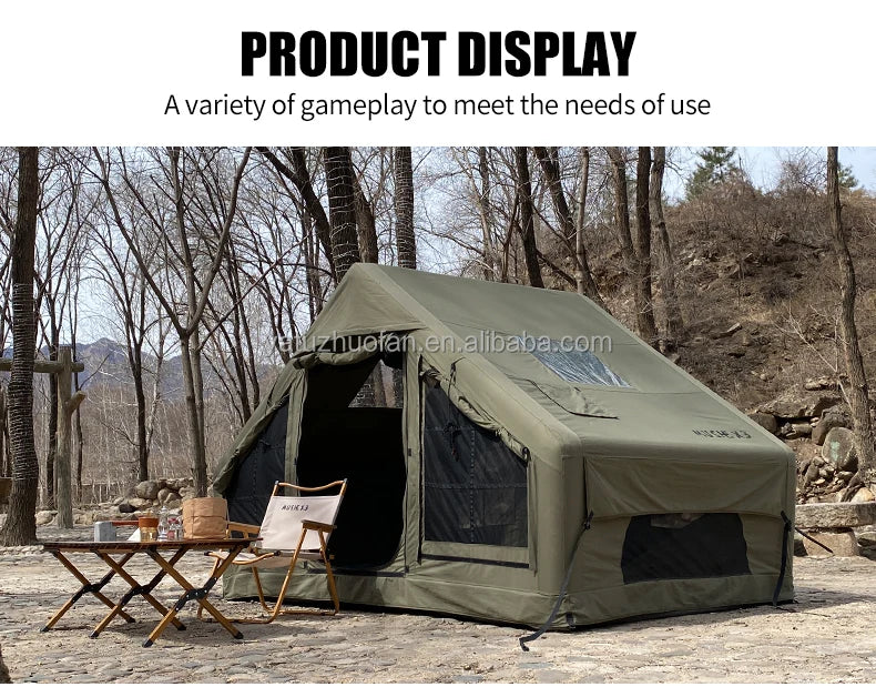 6.4 ㎡   Tenda Inflável Impermeável de Algodão para Glamping, Viagens em Família e Eventos, Hermética com Duas Portas para Acampamento ao Ar Livre