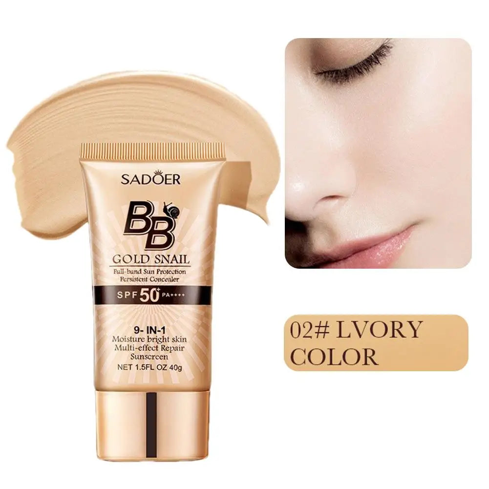 BB Cream Protetor Solar com Caracol Dourado — FPS 50+, Hidratante e Corretivo Facial 40g