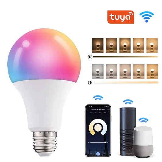 Lâmpada Inteligente Tuya Smart RGB E27 — 9W/15W, Wi-Fi, Bluetooth, Alexa e Google Home