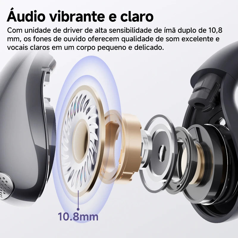 Fones de Ouvido Sem Fio QCY Crossky C30 — Bluetooth 5.4, Clip para Ouvido, 25h de Bateria, IPX4