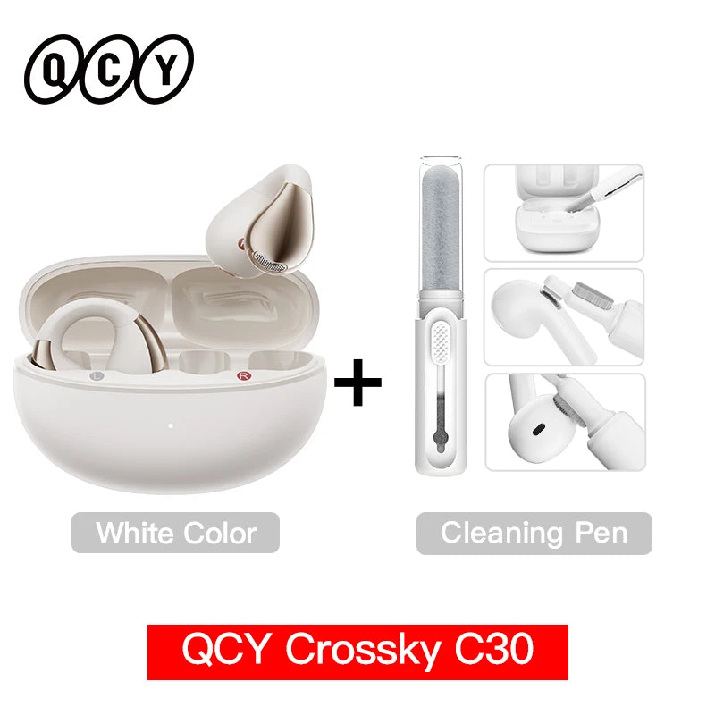 Fones de Ouvido Sem Fio QCY Crossky C30 — Bluetooth 5.4, Clip para Ouvido, 25h de Bateria, IPX4