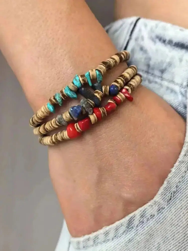 Bohemia casca de coco madeira grânulo pulseira retro irregular pedra natural jóias masculinas acessórios de moda presentes femininos