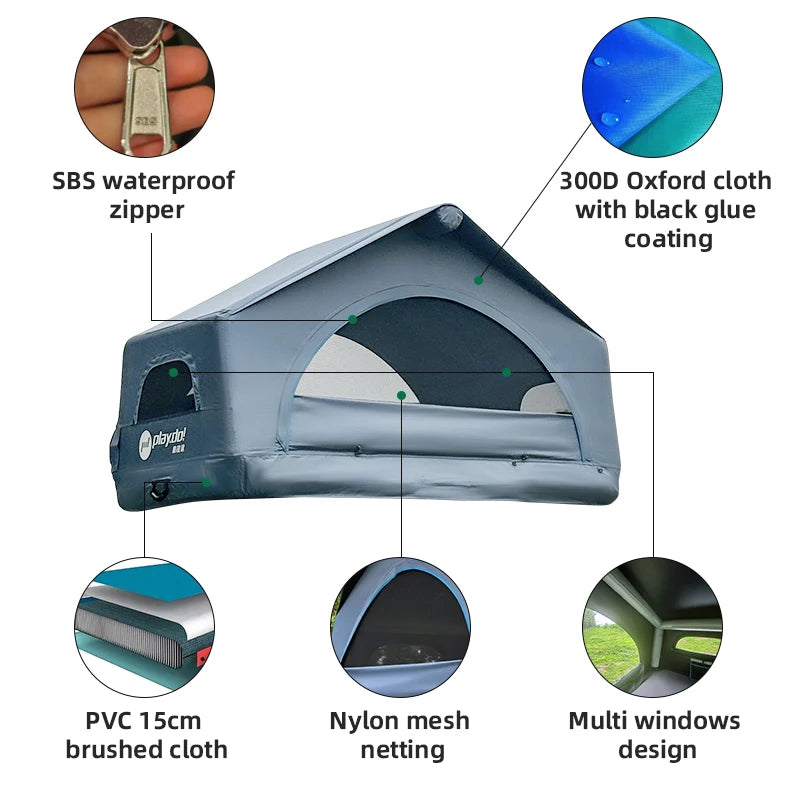 Tenda de Glamping Portátil para Camping ao Ar Livre, Tenda Inflável para Teto de Carro SUV 4x4