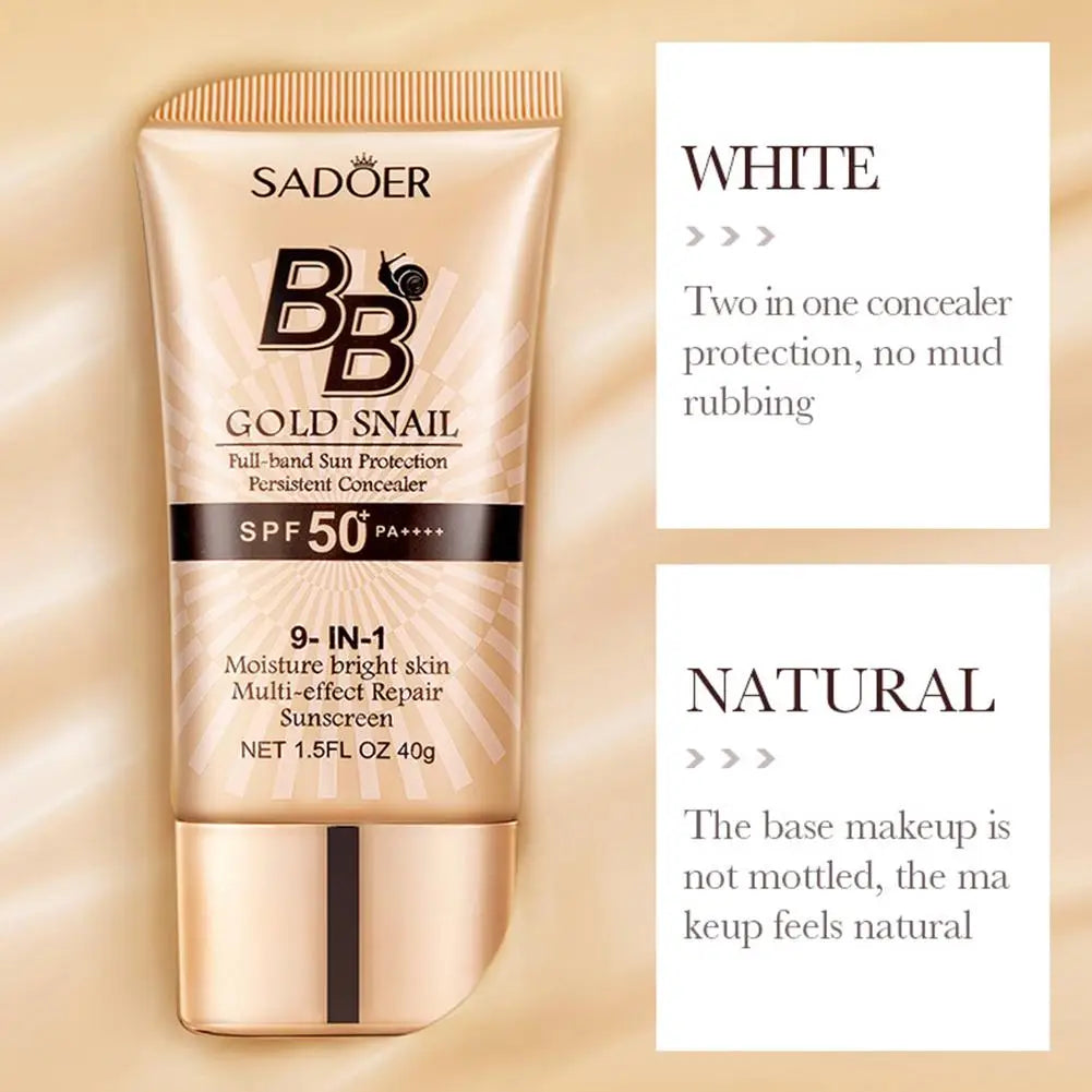 BB Cream Protetor Solar com Caracol Dourado — FPS 50+, Hidratante e Corretivo Facial 40g