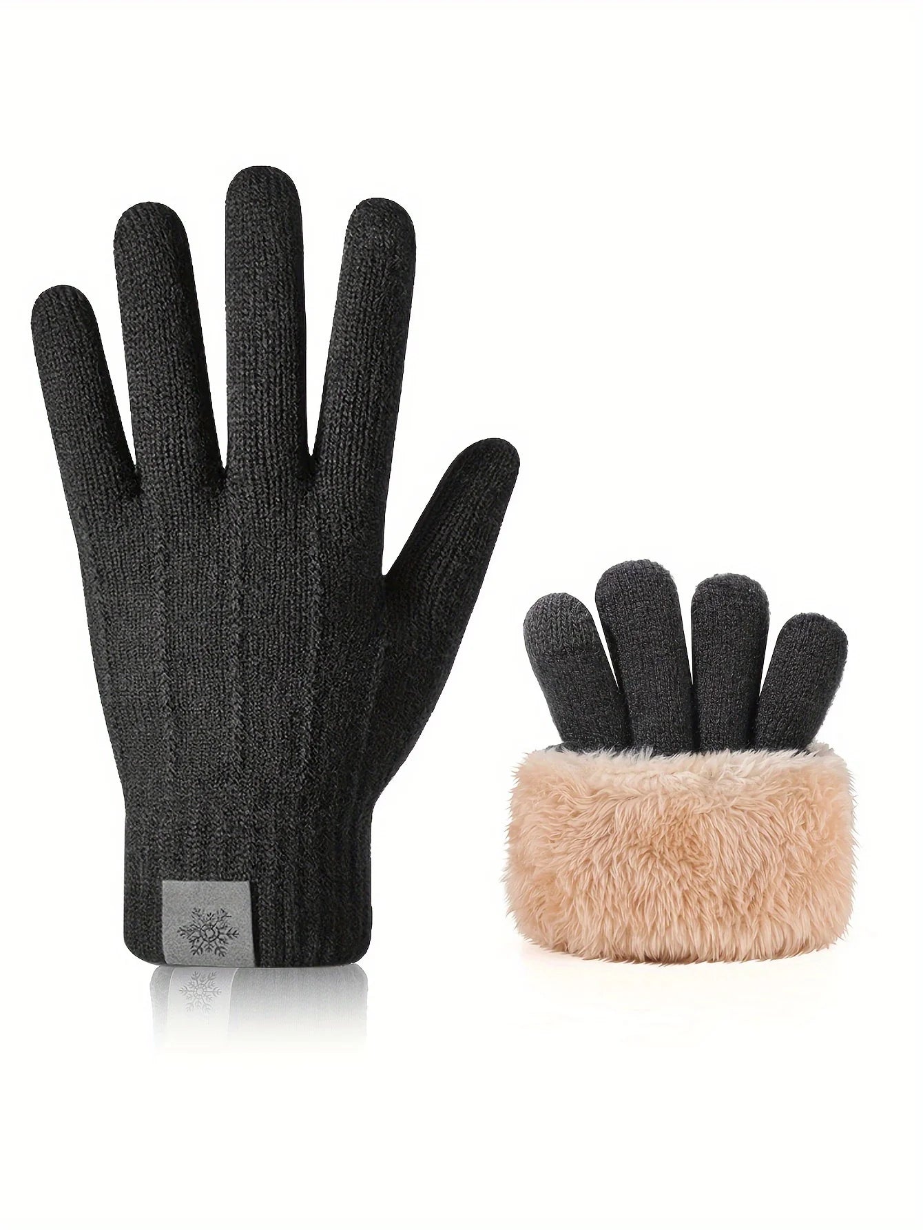 Luvas quentes de inverno para homens e mulheres, tela sensível ao toque, camada dupla, veludo, espesso, à prova de vento e frio, luvas de malha para ciclismo