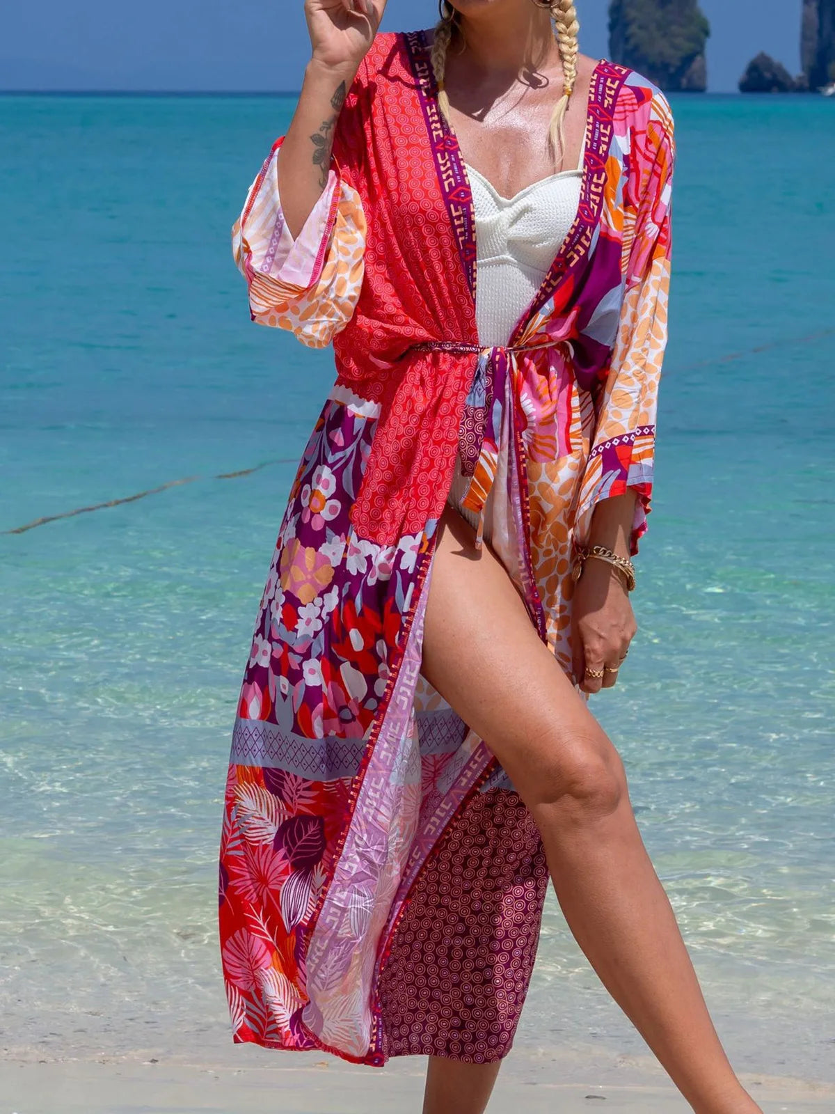 Quimono Boho Longo de Praia — Estampado, Feminino e Perfeito para o Verão