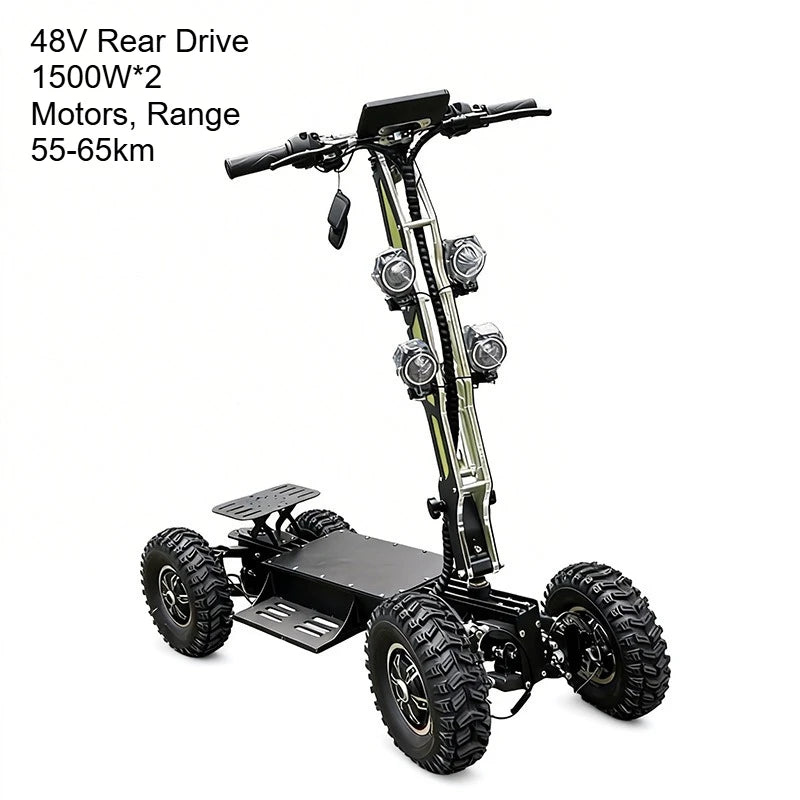 Scooter Elétrico de Alta Velocidade de 13 Polegadas com 4 Rodas – Veículo Dobrável Off-Road com Tração Dupla/Integral para Uso Externo e Patrulha