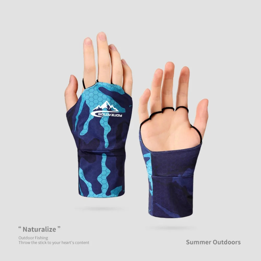 Luvas de Pesca em Seda Gelada com Tela Sensível ao Toque, Anti-UV, Respiráveis, com Palma Vazada, Altamente Elásticas, para Ciclismo e Condução