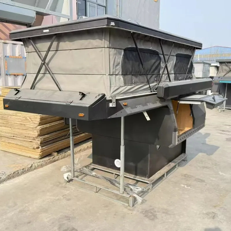 Cabine de Camping para Caminhão, Cabine de Camping Pop-up Totalmente Equipada com Chuveiro, Cozinha, Cama e Armazenamento, Adequada para Passeios e Viagens