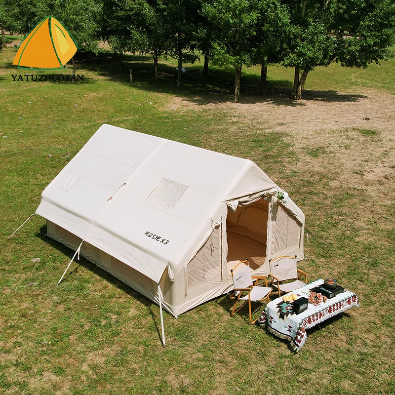 Tendas de Ar Personalizadas para Famílias Grandes, Luxuosas para Glamping ao Ar Livre, Tenda de Camping para 4-6 Pessoas, Tenda Inflável de Algodão