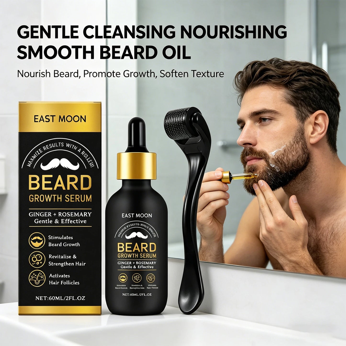 Sérum para Crescimento de Barba — Espessante, Fortalecedor de Raízes e Hidratante Masculino