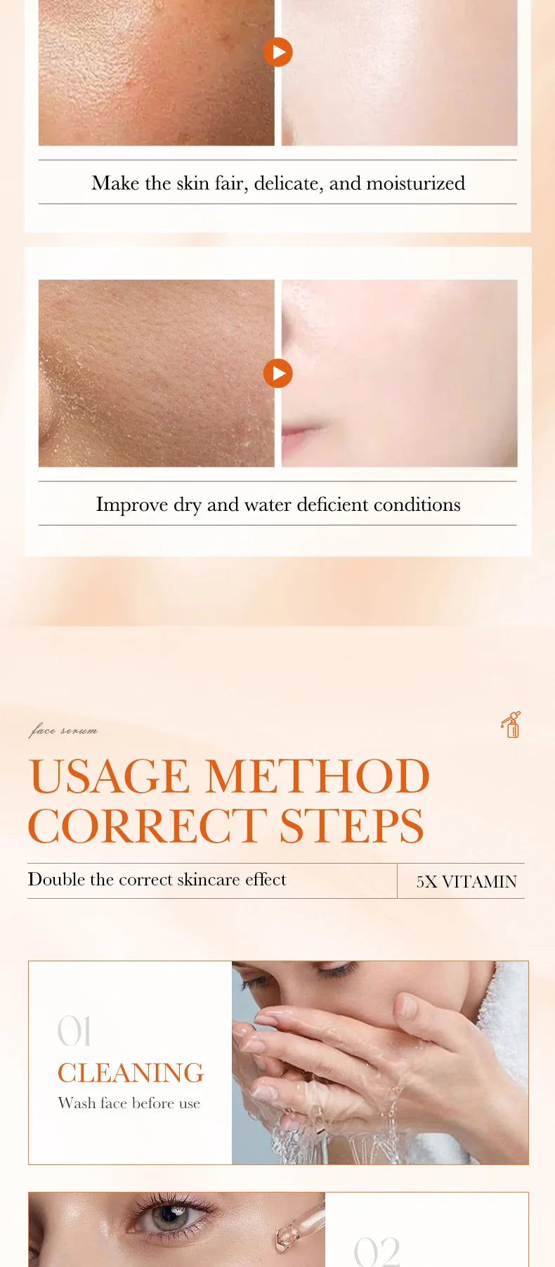 Sérum Facial de Vitamina C Coreano — 5 Funções: Hidratação, Brilho, Poros Reduzidos e Reparação