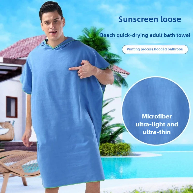 Toalha de Banho de Microfibra com Capuz para Adultos, Toalha de Praia de Secagem Rápida e Absorvente, Robe Vestível com Mangas