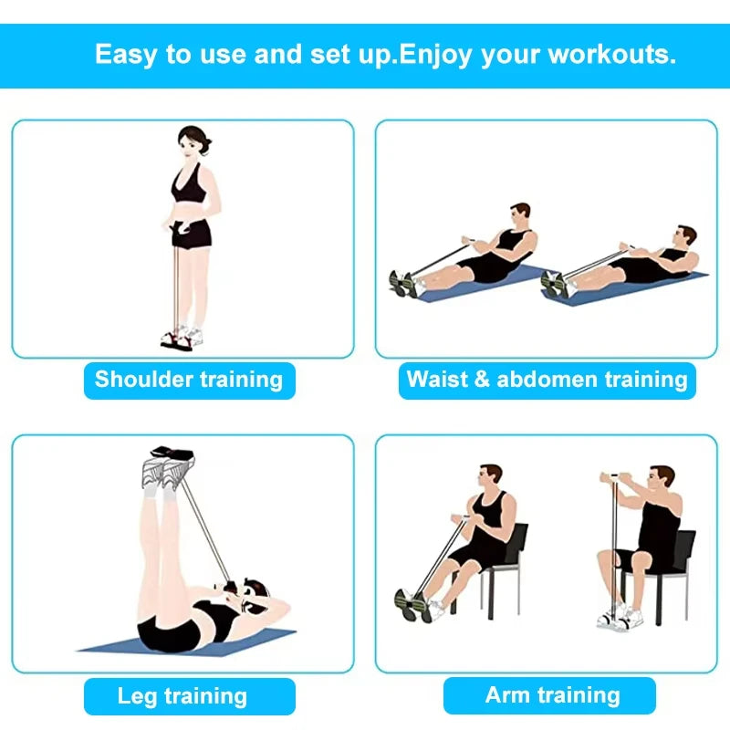 Kit Faixas de Resistência com 4 Tubos e Pedal — Elástico para Treino de Abdômen, Cintura e Braços