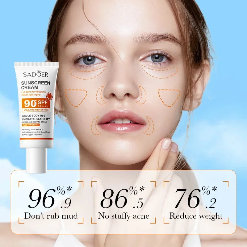 Protetor Solar Facial e Corporal SPF 90+ — Bloqueador UV de Alta Proteção e Reparação da Pele