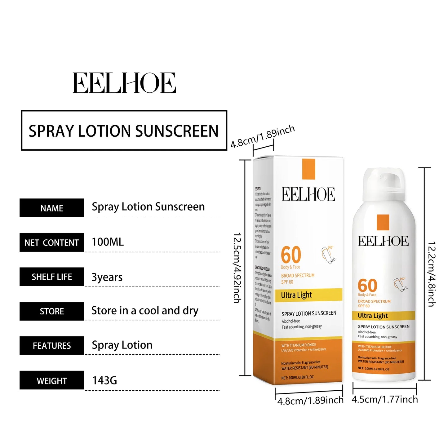 Protetor Solar em Spray FPS 50 — À Prova d'Água, Hidratante e Iluminador para Rosto e Corpo