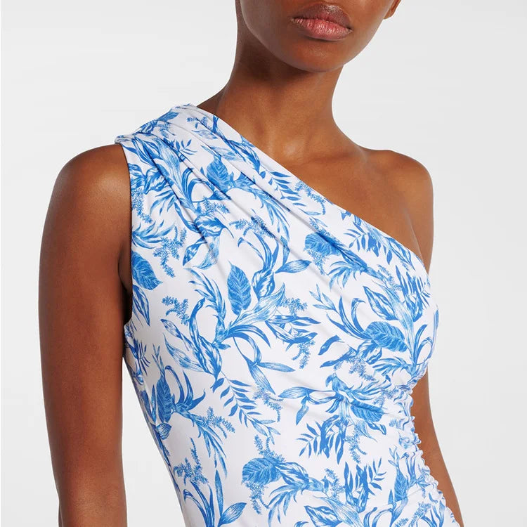 Maiô Floral Azul Elegante de Uma Peça — Estilo e Conforto para Mulheres