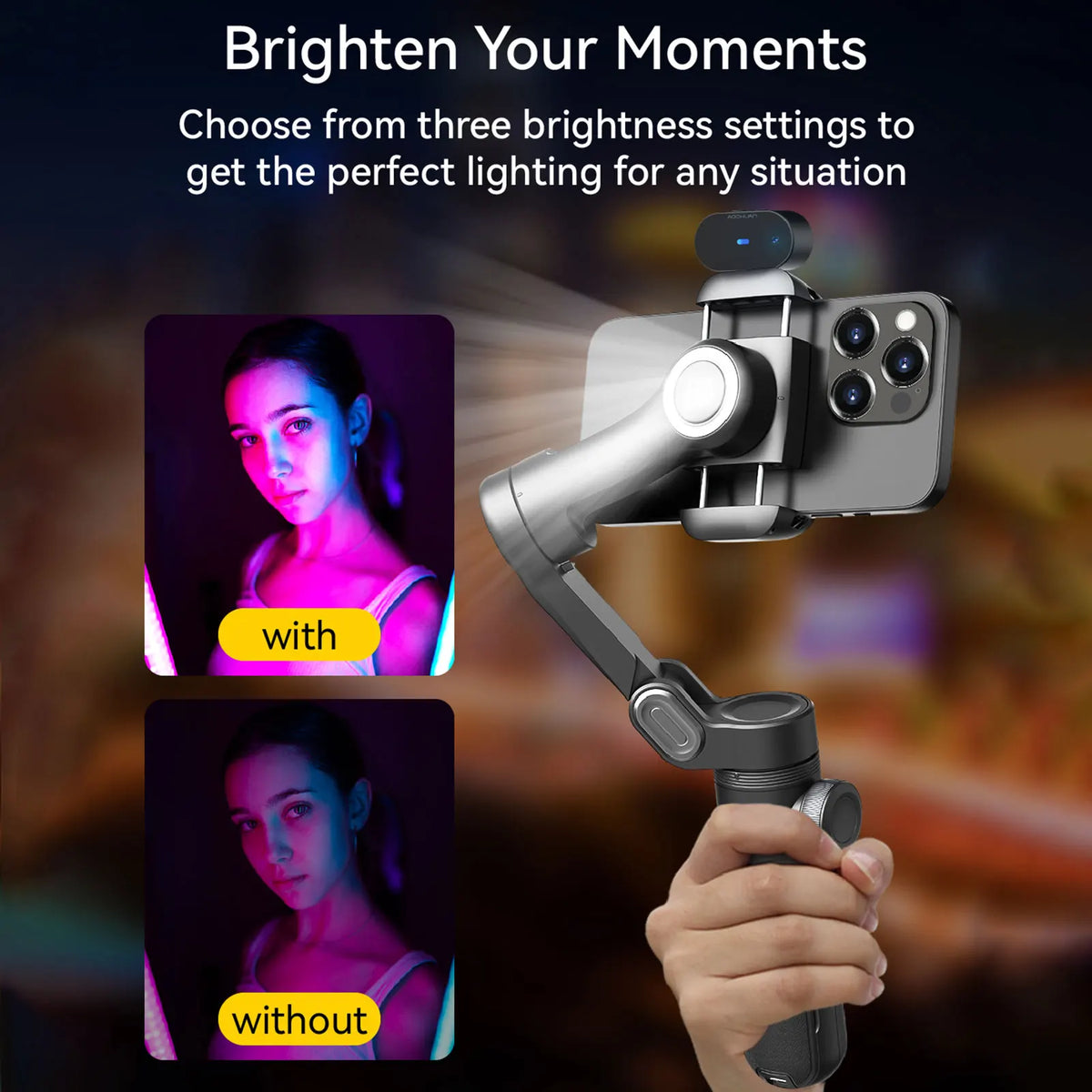 Estabilizador Gimbal 3 Eixos com Rastreamento Facial — iPhone e Android