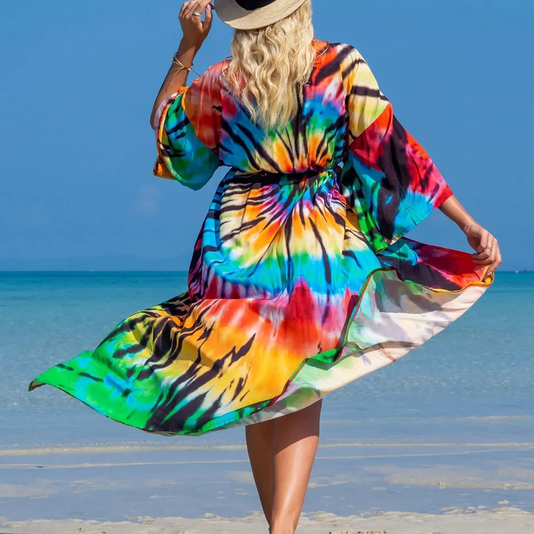 Quimono Boho Longo de Praia — Estampado, Feminino e Perfeito para o Verão