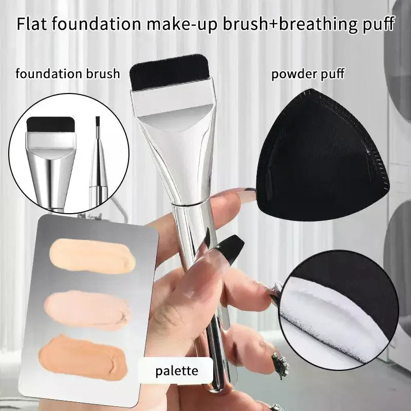 Kit de Ferramentas de Maquiagem 1 a 4 Peças — Pincel para Base, Esponja e Paleta de Creme Portátil