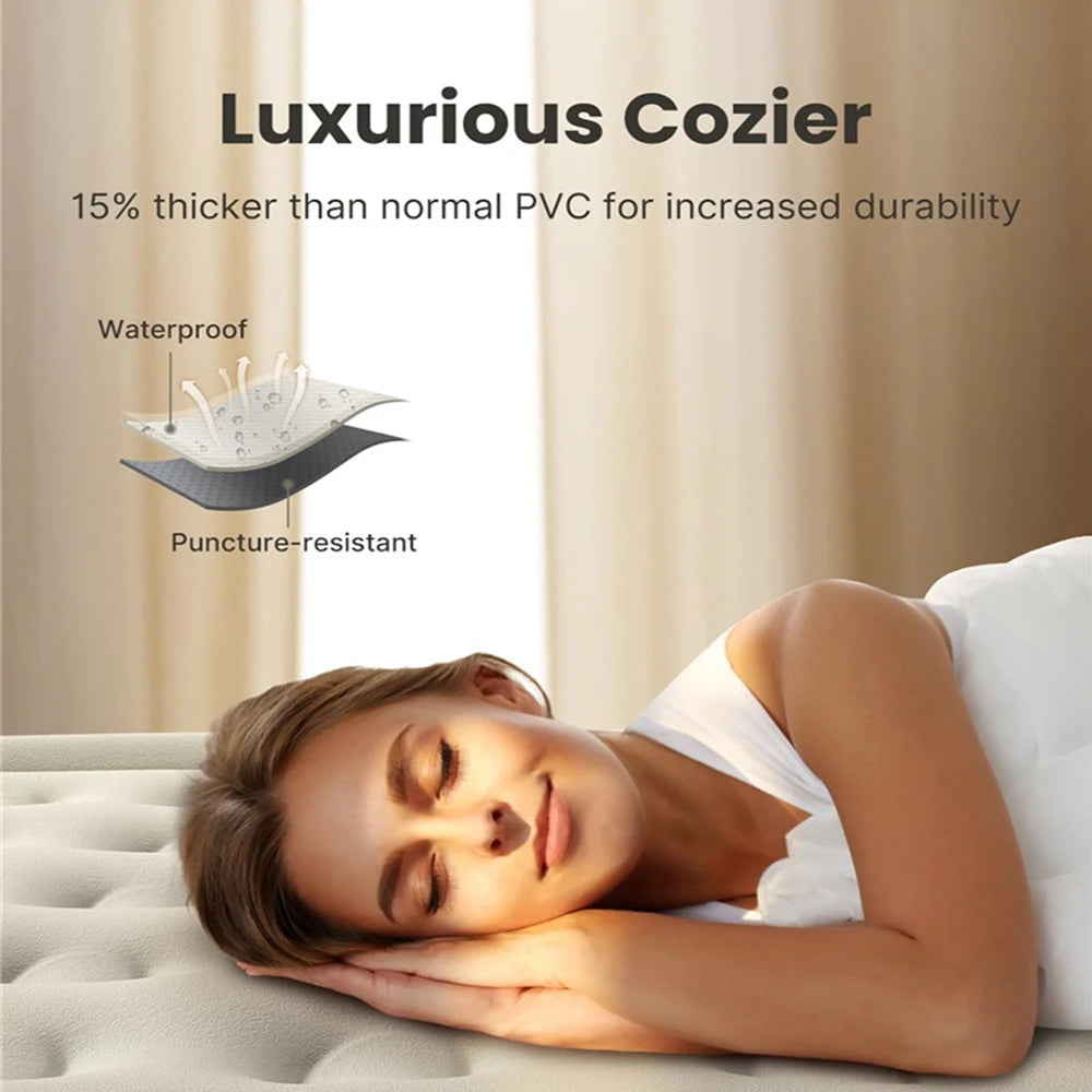 Colchão de ar interior glamping esteiras pvc inflável colchão de dormir luxo 2 pessoas acampamento cama esteira bomba embutida engrossar esteira
