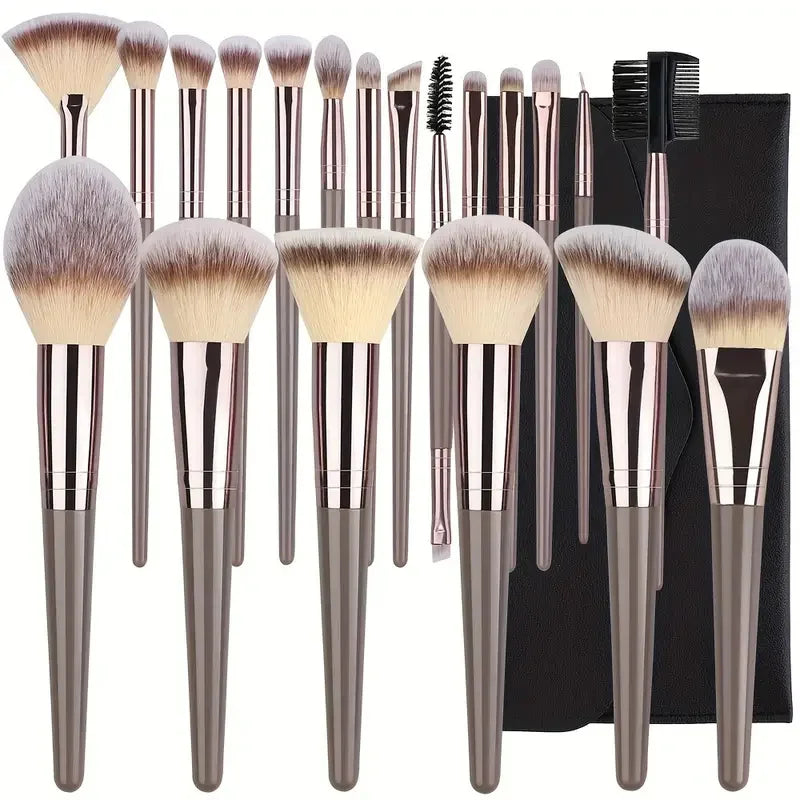 Conjunto de Pincéis de Maquiagem 10 a 20 Peças — Base, Pó, Sombra, Blush e Kabuki para Esfumar