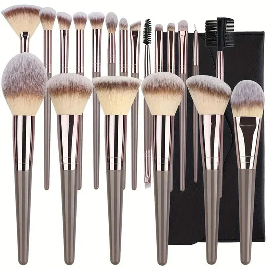 Conjunto de Pincéis de Maquiagem 10 a 20 Peças — Base, Pó, Sombra, Blush e Kabuki para Esfumar