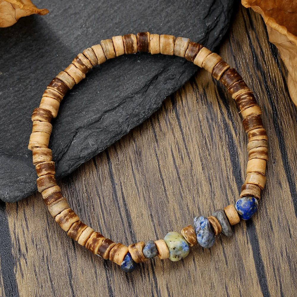 Bohemia casca de coco madeira grânulo pulseira retro irregular pedra natural jóias masculinas acessórios de moda presentes femininos