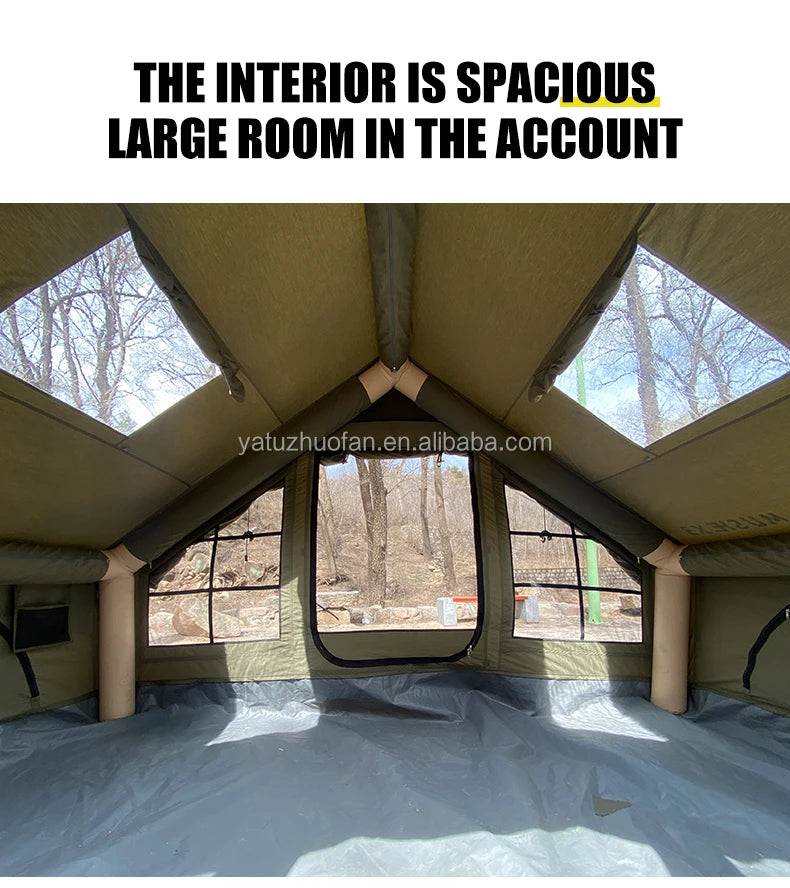 6.4 ㎡   Tenda Inflável Impermeável de Algodão para Glamping, Viagens em Família e Eventos, Hermética com Duas Portas para Acampamento ao Ar Livre