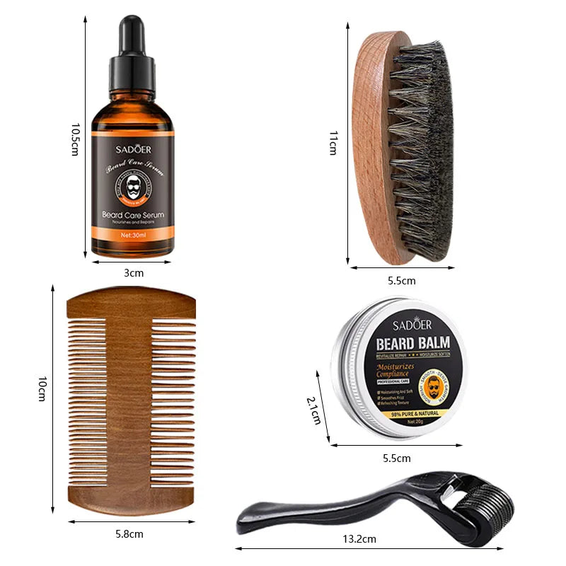 Kit Completo de Cuidados para Barba — Óleo, Bálsamo, Hidratante, Amaciador e Ferramentas de Aparar