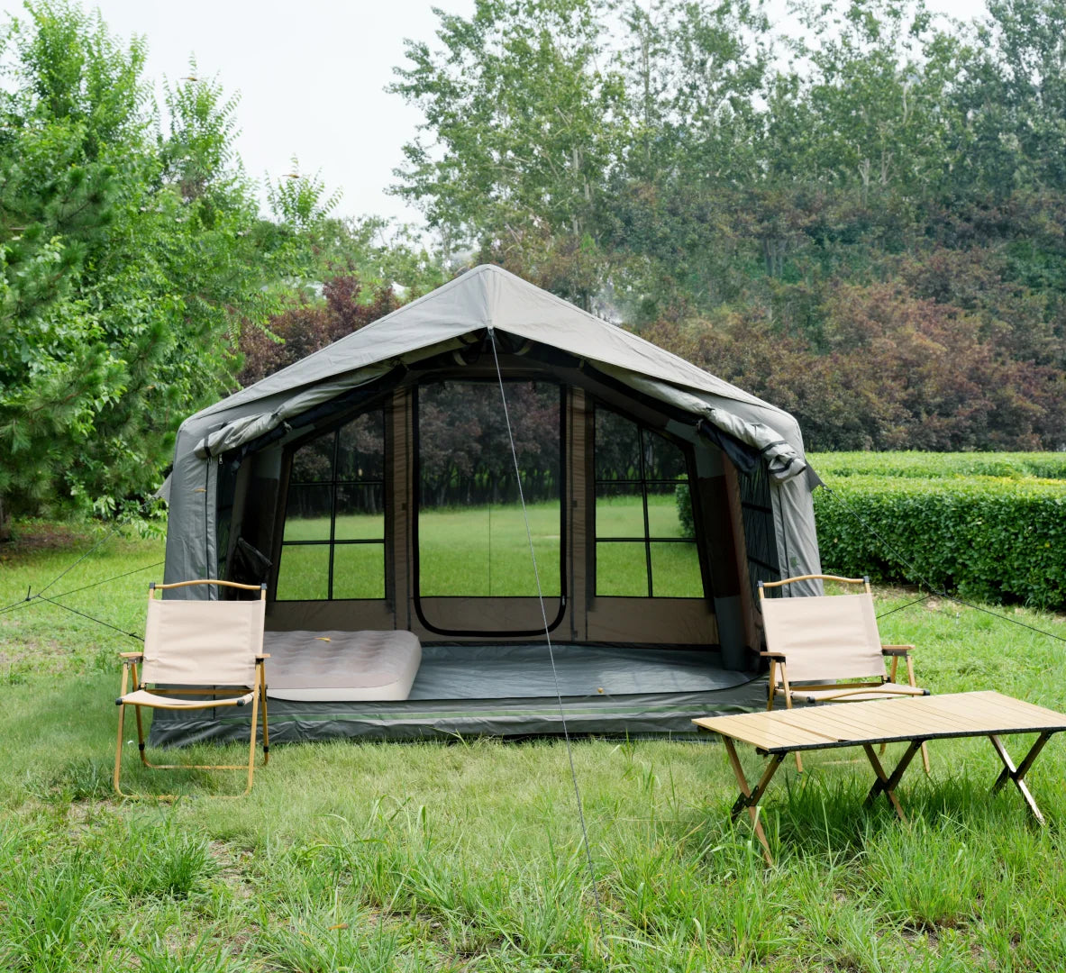 Airo: Barraca de Glamping Impermeável e à Prova de Vento (Índice 3000mm), Cáqui, Abertura Automática Rápida, 4 Estações, Cabana Oxford - Lançamento Quente!