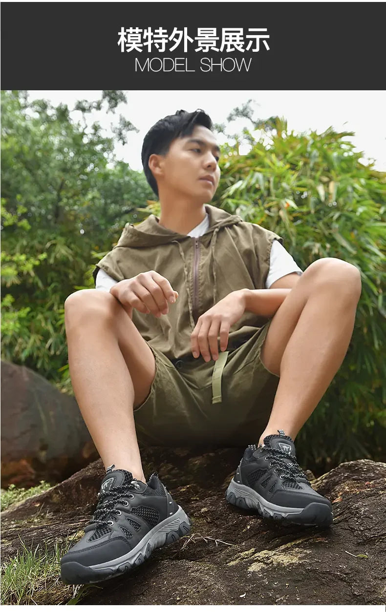 Sapatos de caminhada masculinos malha respirável esportes único sapatos verão ao ar livre resistente ao desgaste caminhadas e caça sapatos esportivos táticos