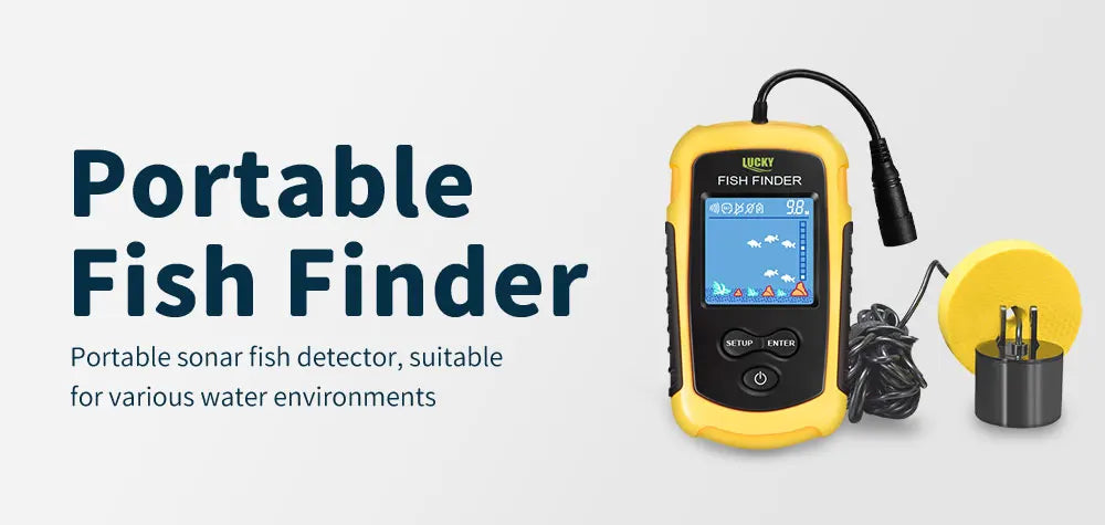 FFC1108-1 Alarme Sonar Portátil 100M para Pesca, Localizador de Peixes com Cobertura de 45 Graus, Sonda de Eco com Alarme e Transdutor para Pesca em Lagos e Mares