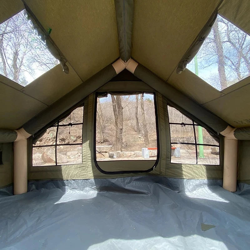 6.4 ㎡   Tenda Inflável Impermeável de Algodão para Glamping, Viagens em Família e Eventos, Hermética com Duas Portas para Acampamento ao Ar Livre
