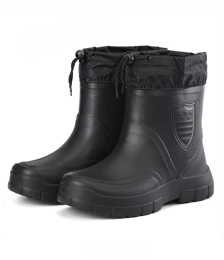 2024 botas de chuva masculinas versáteis à prova dwaterproof água ao ar livre sapato leve veludo moda bota curta casual conforto masculino sapatos de água