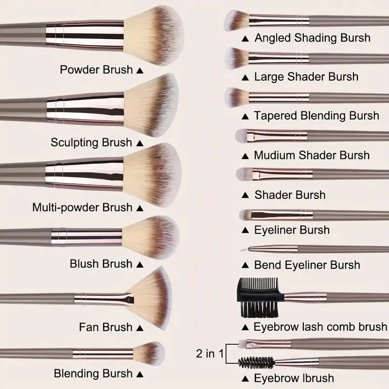 Conjunto de Pincéis de Maquiagem 10 a 20 Peças — Base, Pó, Sombra, Blush e Kabuki para Esfumar