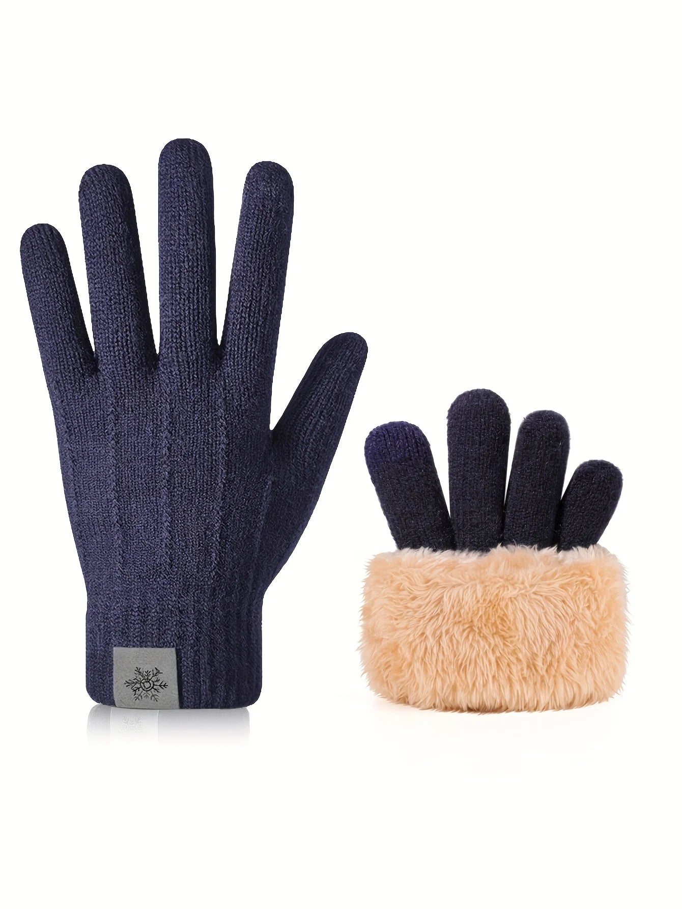 Luvas quentes de inverno para homens e mulheres, tela sensível ao toque, camada dupla, veludo, espesso, à prova de vento e frio, luvas de malha para ciclismo