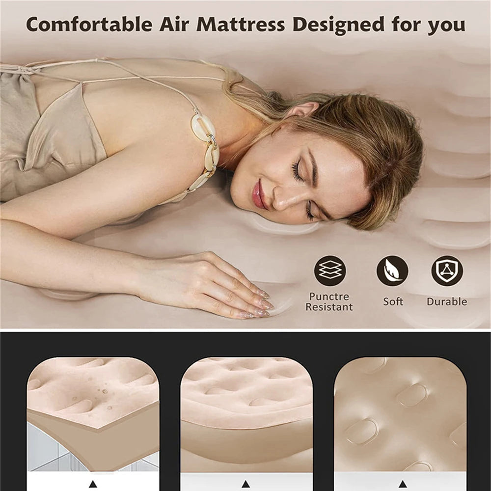 Colchão de ar interior glamping esteiras pvc inflável colchão de dormir luxo 2 pessoas acampamento cama esteira bomba embutida engrossar esteira