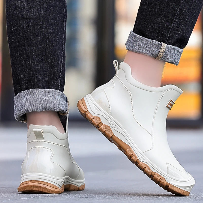 Botas de chuva masculinas botas impermeáveis ao ar livre antiderrapante casual tornozelo botas caminhadas pesca sapatos de água trabalho bota de borracha leve