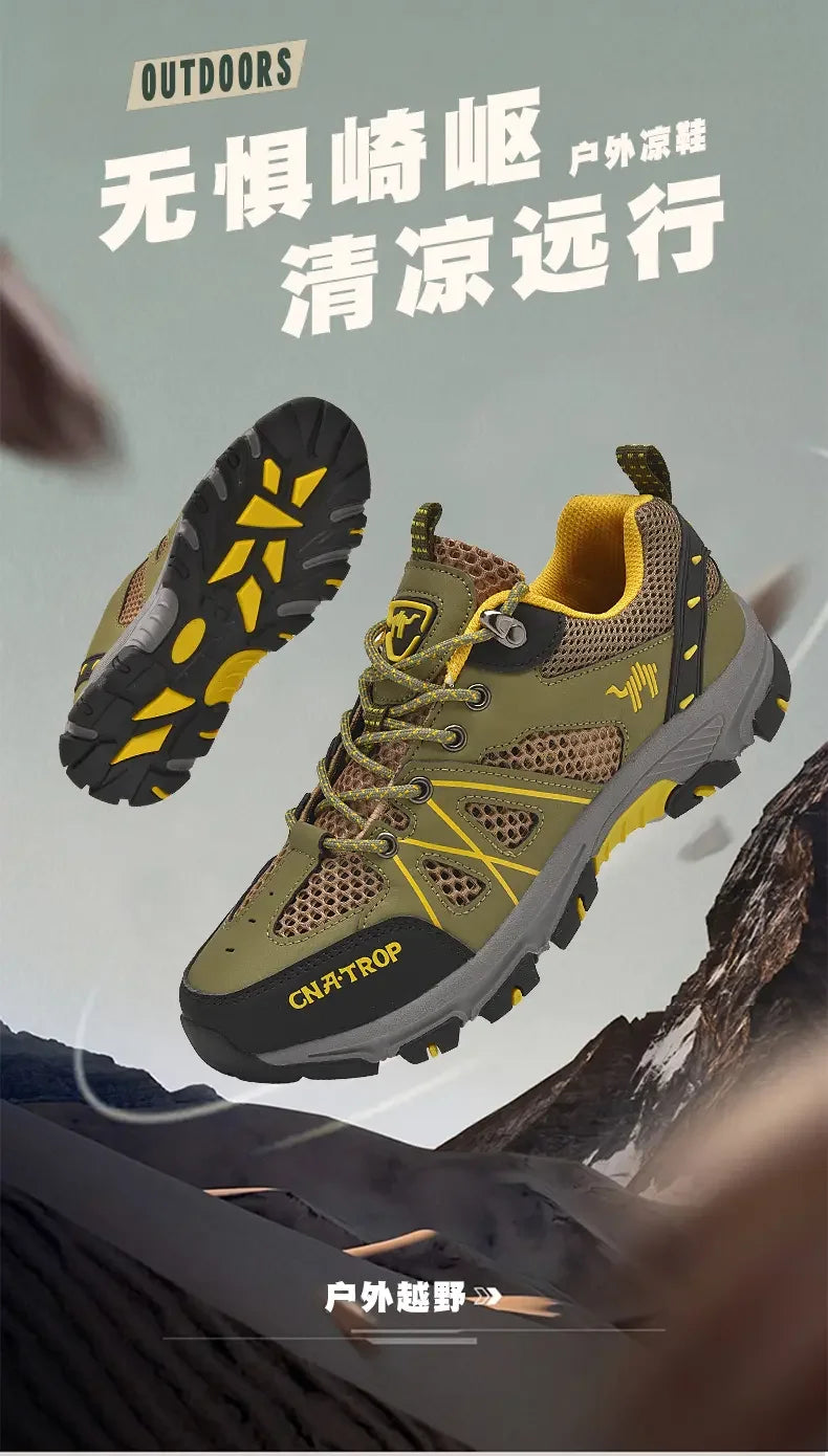 Sapatos de caminhada masculinos malha respirável esportes único sapatos verão ao ar livre resistente ao desgaste caminhadas e caça sapatos esportivos táticos